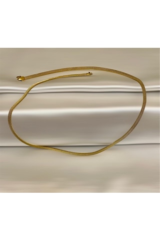 Gold-hasır-yassı Yüksek Kalite Paslanmaz Çelik Kolye 60 Cm Gold