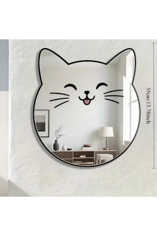 Znv Zenvia Mey İthalat Kırılmaz Pleksi Gülen Kedi Duvar Aynası - 35x35 Cm Çocuk Ve Bebek Odası Dekoratif Ayna Z Renkli