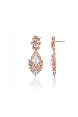 Vip Seri Küpe Xuping Çiçekli Telkari Tasarım Taşlı Rose Altın Kaplama 2,5cm Rose Gold