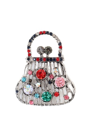 Pırlanta Taşlı Para Çantası Broş. Yaka İğnesi Broş. Taşlı Tasarım Broş. Kadın Broş. Broş. Çanta Broş Çok Renkli