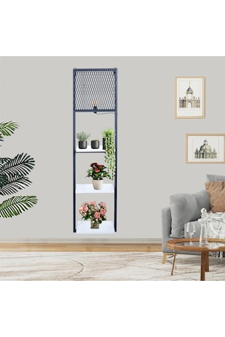 Kitaplıklı Aplik Duvar Rafı Ve Lambader Beyaz Raflı Beyaz