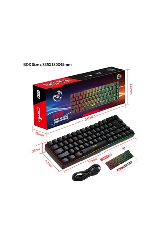 Hxsj V200 Kablosuz Rgb Arka Işık Mekanik Klavye 68 Tuşlu, Kablolu Uzunluk: 1.7m Kırmızı