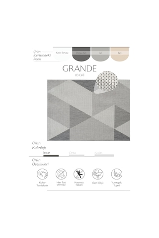 Cool Halı Grande 03 Gri Balkon Kilimi İnce Antre Hol Halısı Kaymaz Tabanlı Halı Yolluk Mutfak Kilimi