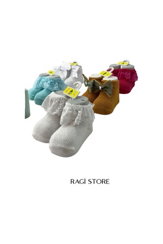 Ragi Store 6'lı Nakışlı Yenidoğan Bebek Çorap ÇoK Renkli