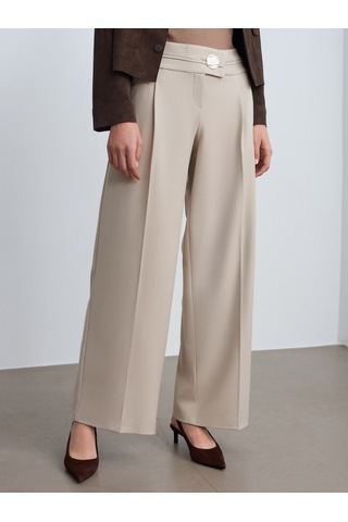 Dilvin 72244 Gold Düğmeli Geniş Paça Pantolon-taş Taş