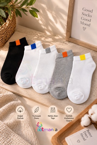 Footmania 5 Çift Kadın Yazlık Spor Patik Çorap Seti Beyaz