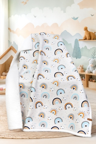 Fluffy Bebek Battaniyesi 80x100 Cm Gök Mavi Kundak Puset Çift Taraflı Koyun Tüyü Battaniye