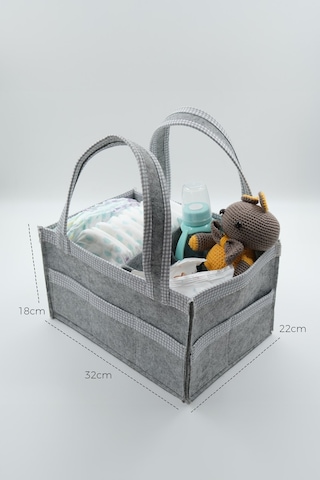 Jasper Kare Şeritli Gri Keçe Anne Bebek Bakım Çantası Organizer Gri