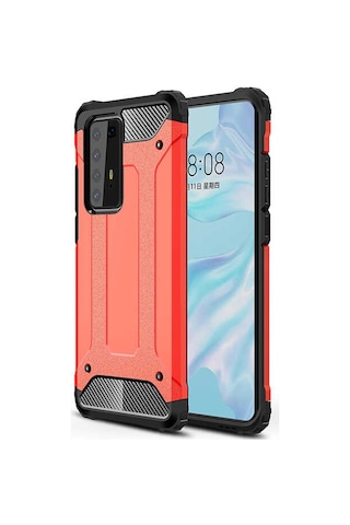 Ekılıf - Huawei P40 Pro Uyumlu - Kılıf Çift Katman Zırh Tank Crash Military Kapak - Kırmızı