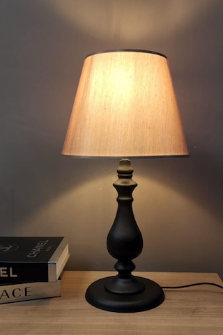 Asyo Siyah Ayaklı Abajur Masa Lambası Parlak Kahve Şapka Salon Yatak Odası Abajur Siyah