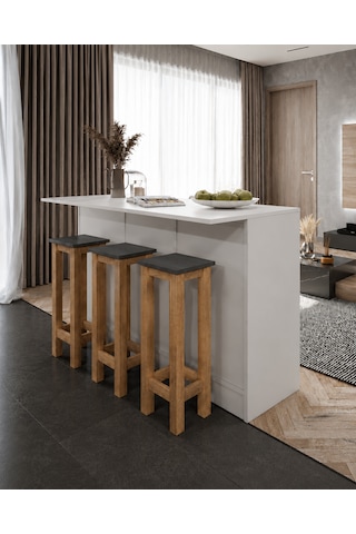 Gora Tabure - 40cm - Bar Sandalyesi - Bar Taburesi Atlantik Çam - Antrasit