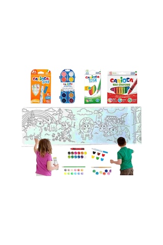 Carioca 4'lü Boyama Seti + Lino Yapışkanlı Boyama Kağıdı 86x20 Cm Farm