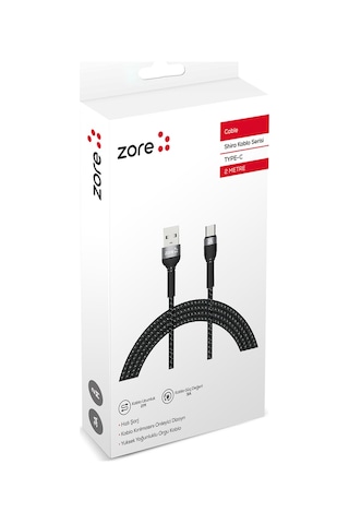 Mobilefix Siyah Shira Serisi Type-c Usb Kablo 2 Metre