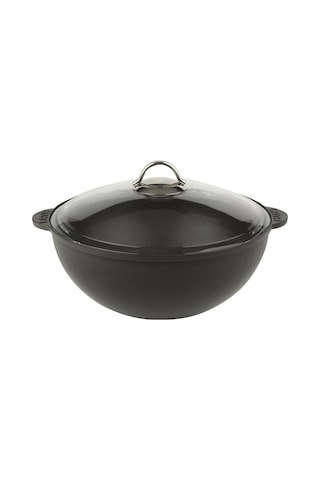 Lava Döküm Yuvarlak Kazan Cam Kapaklı / Tencere. Çap 28 CM.