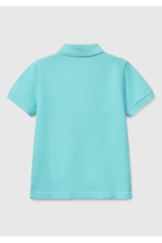 Erkek Çocuk Su Yeşili Logolu Pike Polo T-shirt Açık Mavi