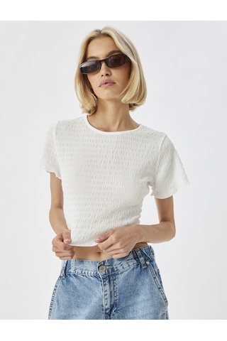 Koton Dokulu Tişört Kısa Kollu Bisiklet Yaka Slim Fit Beyaz 4sak50783ek Beyaz