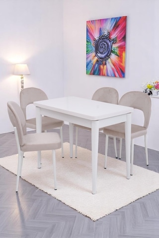 Damla Hilal Mdf Mutfak Masa Sandalye Takımı 60x100cm beyaz