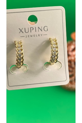 Xuping Gold Renk Burgu Model Zirkon Taşlı Halka Çelik Kadın Küpe Gold
