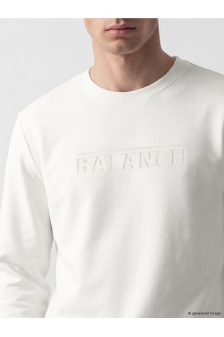 Lcwaıkıkı Classic Beyaz Bisiklet Yaka Kabartma Baskılı Erkek Sweatshirt