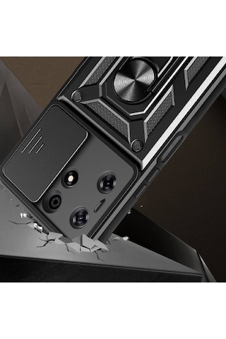 Nourthkiingdom Tecno Spark 10 Pro Kılıf Magnetik Standlı Kamera Korumalı Nrtk Sürgülü Vega Kapak - Siyah Siyah