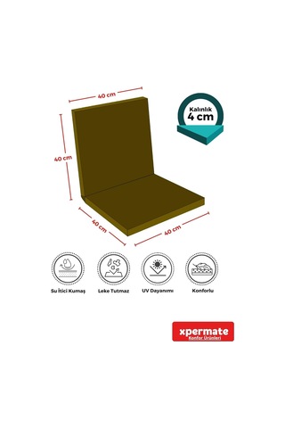 4'lü Arkalıklı Sandalye Minderi Su Yağ İtici Sırtlıklı Fermuarlı Bağcıklı Yıkanabilir Balkon Bahçe 40x40 Y Çok Renkli