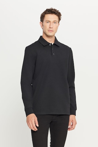 AC&Co / Altınyıldız Classics Erkek Sıyah 2 İplik Pamuklu Standart Fit Normal Kesim Polo Yaka Sweatshirt Siyah