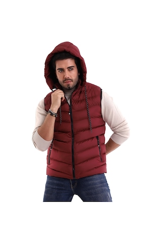 Euromoda Everest Jel Dolgu Çıkartılabilen Fermuarlı Kapüşonlu Erkek Şişme Yelek Bordo
