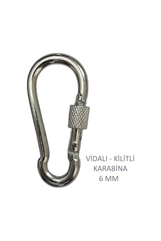 Galvanizli Vidalı Kilitli Karabina, 6 Mm, Askı, Çengel, Kanca, Anahtarlık 4 Adet