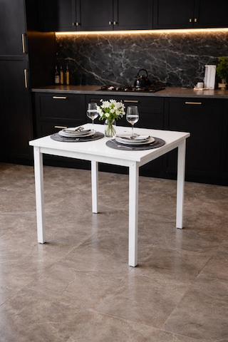 Beyaz Mutfak Masası, Yemek, Bahçe Masası, Metal Ayaklı, 60x60 Masa