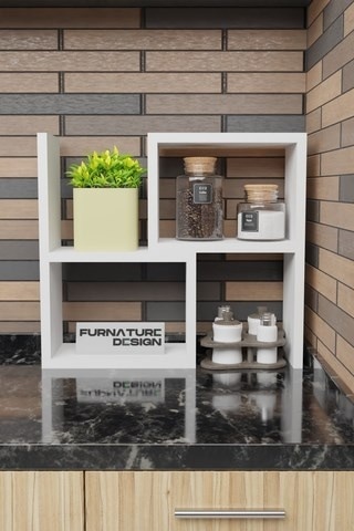 Tezgah Üstü Genişlik Ayarlı Modüler Puzzle Baharatlık Rafı Beyaz