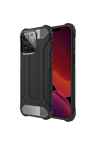 Noktaks - Apple Uyumlu iPhone 13 Pro Max - Kılıf Çift Katman Zırh Tank Crash Military Kapak - Siyah