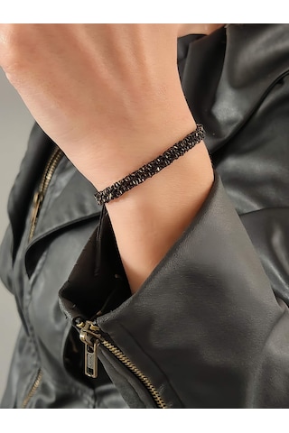 Zincir Dokuma Kordon El Yapımı Otantik Siyah Gold Renkli Bileklik 0,5mm Altın - Siyah