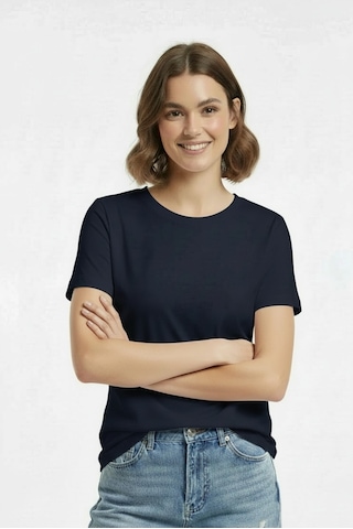 Lyvean Bisiklet Yaka Regular Kısa Kollu Tshirt Lacivert