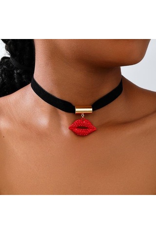 Kadınlar Bayanlar İçin Moda Seksi Ve Çekici Alev Kırmızısı Dudaklar Takı Seti Kırmızı