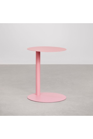 Paledin Design Magna Yan Sehpa Modern Yuvarlak Çelik Koltuk Yanı Sehpası Granit Grisi 40x40x50 Cm Pembe