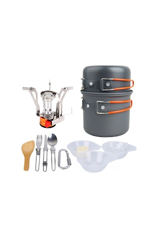 Geeksen "katlanır Kamp Ocağı Seti - Alüminyum Tencere Ve Çelik Çatal Bıçak İle Taşınabilir" Çok Renkli