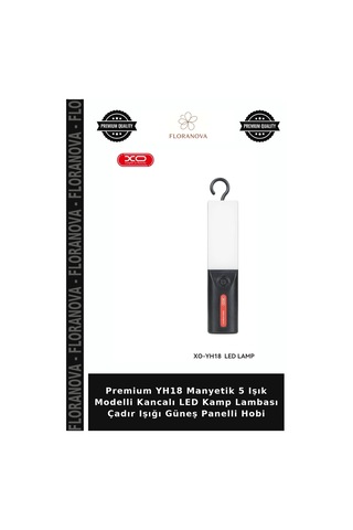 Premium Yh18 Manyetik 5 Işık Modelli Kancalı Led Kamp Lambası Çadır Işığı Güneş Panelli Hobi