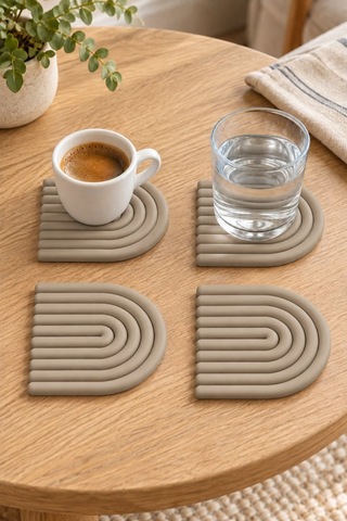 Mını Arch Gökkuşağı %100 Silikon Bardak Altlığı 8 Cm 4'lü Set Bej Çok Renkli