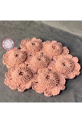 Uretti - Yıldız 7202 - El Yapımı Pembe Çiçekli Banyo Lifi - 30 X 30 Cm