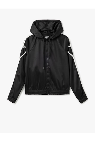 Koton Kapüşonlu Şerit Detaylı Fermuarlı Spor Sweatshirt Siyah 5wak10323nk Siyah
