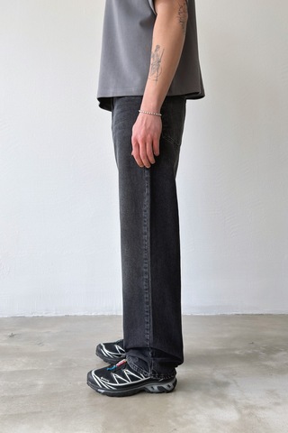 Flaw Çizgili Regular Jean-29104 Siyah