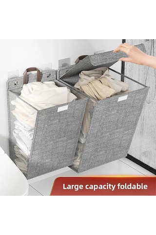 Kosona Duvar Takılı Çöp Giyim Sepeti, Banyo Odası İçin Katlanabilir, Kolay Kurulum, Dayanıklı Malzeme İle Evde Kullanıma Uygun, Gri Orta Boy Diğer