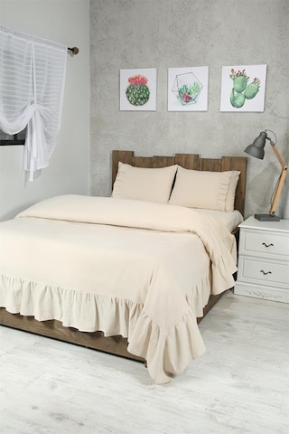 Cotton Maison Naturel Fırfırlı Yatak Örtüsü Takımı Double Vintage 240x260 Cm Krem, 4624 Çok Renkli