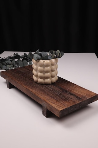 Bambum Pavlonya Classic Dark Ahşap Sunum Ve Servis Seti Dikdörtgen Servis Tabakları Ahşap