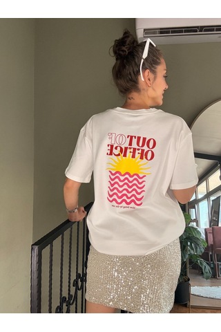 Ali Butik Ekru Out Of Office Baskılı Tişört
