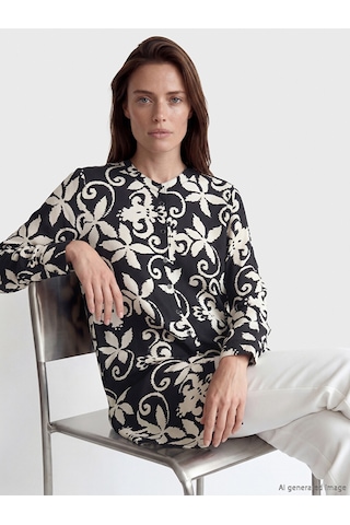 Lcw Grace Siyah Hakim Yaka Desenli Kadın Gömlek Tunik