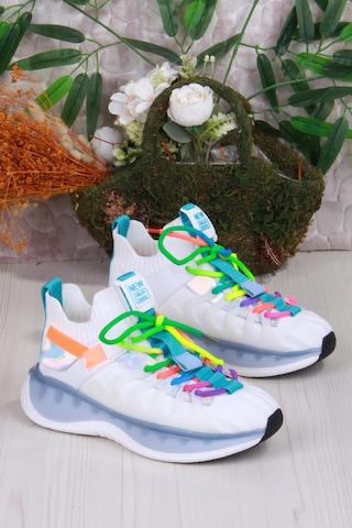 Guja Karsu Rahat Esnek Özel Tasarım Renkli Bağcuklı Sneaker Kadın Ayakkabı Beyaz