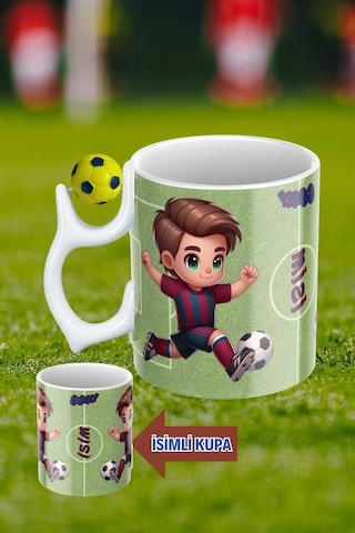 Sarı Lacivert Futbol Toplu Bordo Mavi Forma Oyunculu Taraftar İsimli Baskılı Kupa Bardak Beyaz