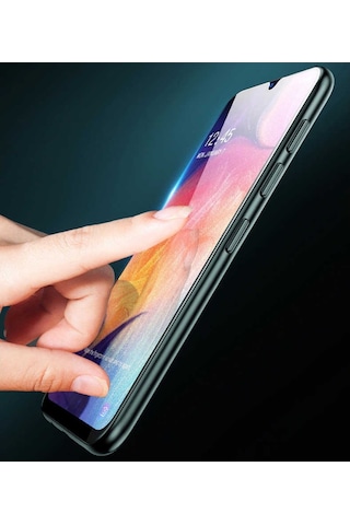 Samsung Uyumlu Galaxy A20S Zore Kenarları Kırılmaya Dayanıklı Cam Ekran Siyah