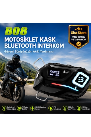 B08 Bluetooth 5.4 Dijital Ekranlı Motosiklet Kask Kulaklığı Fm Radyo 1000 Mah 25 Saat Ip65 Hands-free
